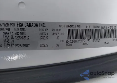 2015 Chrysler Town & Country S z USA, uszkodzony, nr VIN 2C4RC1HG6FR720097